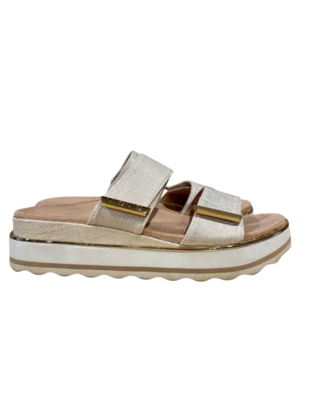 Vionic Brandie Platform Sandals/Marshmellow Metallic Linen Size 9